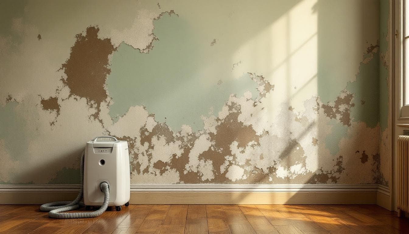 Trace d'humidité et moisissure sur un mur intérieur de maison