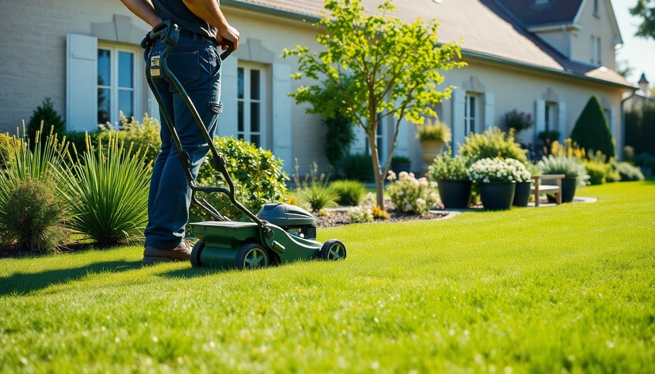 Jardinier professionnel à domicile entretenant un jardin