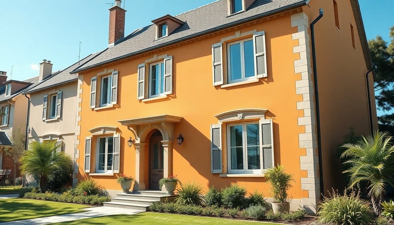 Façade de maison peinte dans une couleur tendance