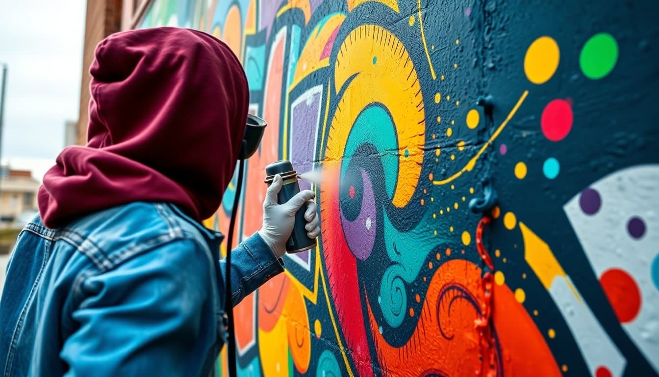 Fresque murale colorée sur mur extérieur