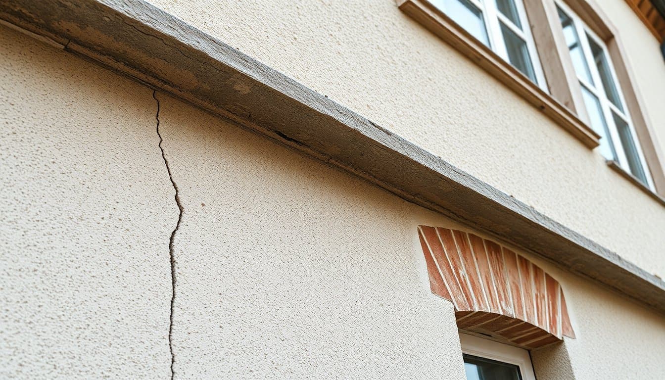 Fissures sur façade extérieure d'une maison