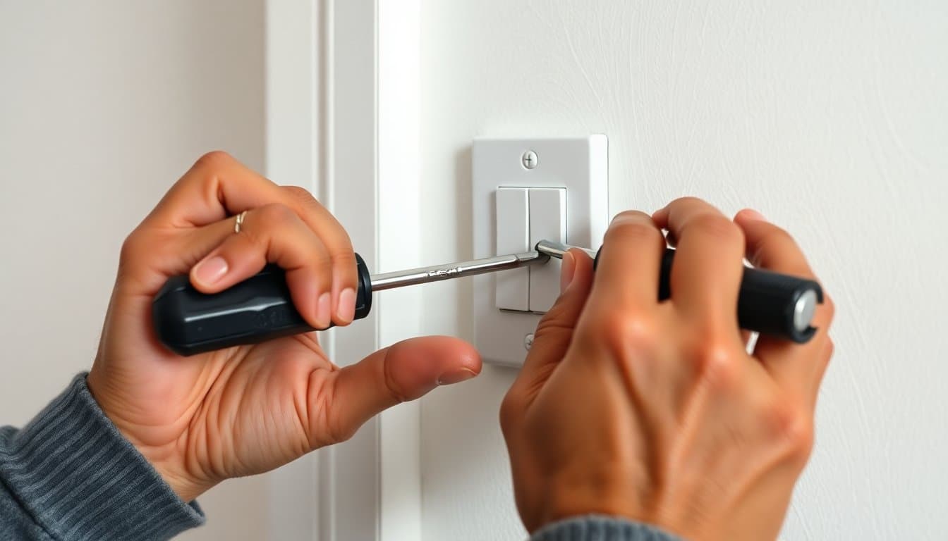 Remplacement d'un interrupteur mural avec tournevis et testeur de tension